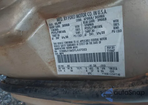 2000 Ford Expedition Xlt z USA, uszkodzony, nr VIN 1FMRU1565YLA07353